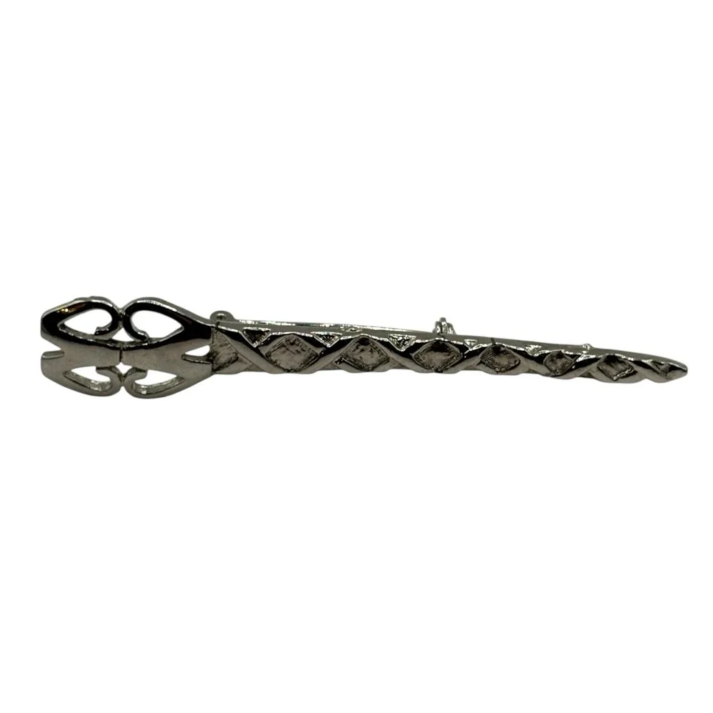 Vintage Art Nouveau Revival Bar Brooch‎ Ornate Silver Tone Textured Open Work